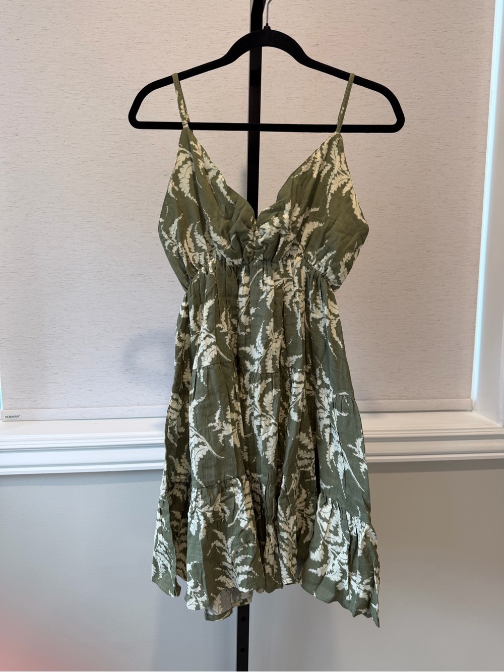 Sacred Threads Olive and Cream Fern-Print Mini Sundress